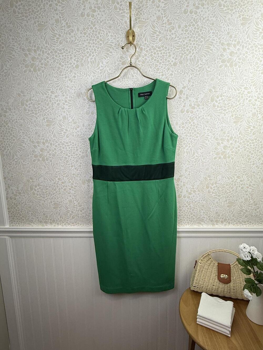 Pink Tartan Green Black Mesh Panel Sleeveless Sheath Midi Dress - Size - 10